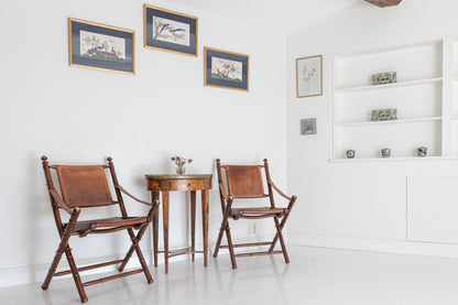 Leather and teak chairs